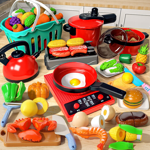 Xidici plays a kitchen toys children's large-size girl cooking set boy simulated kitchenware chewy music delivery storage box [81 pieces set] chewy music induction cooker 61 children's day gift 61 gift 618
