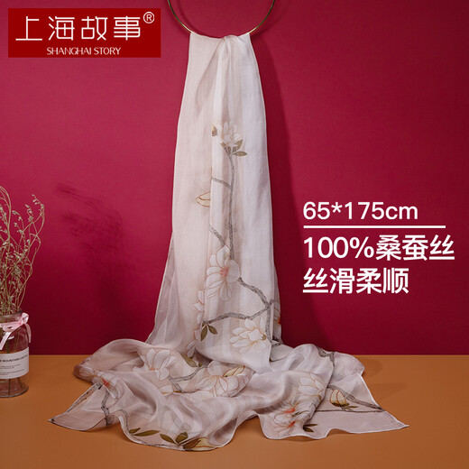 上海故事真丝丝巾女纱巾100%桑蚕丝春夏生日送妈妈礼物防晒披肩围巾礼盒