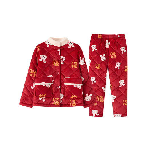 Fenton children's pajamas women's anti-static 210g autumn and winter plus velvet quilted festive parent-child home clothes Q9J24790358