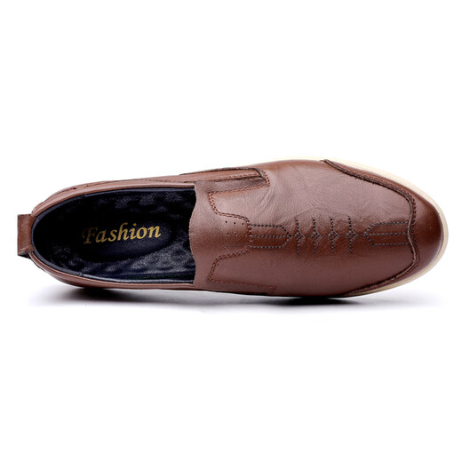 Diluochi spring and summer new genuine leather casual leather shoes men's beanie shoes British men's head layer cowhide fashionable driving shoes brown foot cover 9711 38 leather shoe size