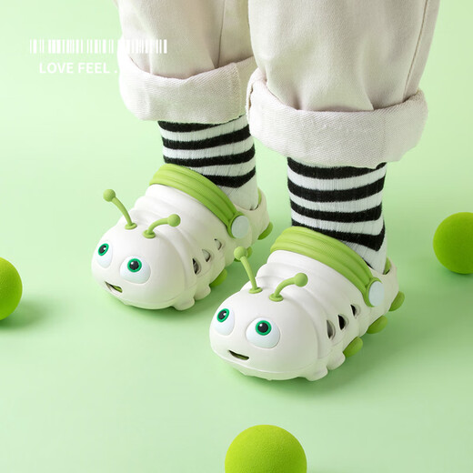 Little Deer Moli Children's Slippers Boys Boys Summer Anti-Slip Immasproof Soft Sole Lightweight Breathable Kids Baby Caterpillar Apple Green Inner Longueur 15cm
