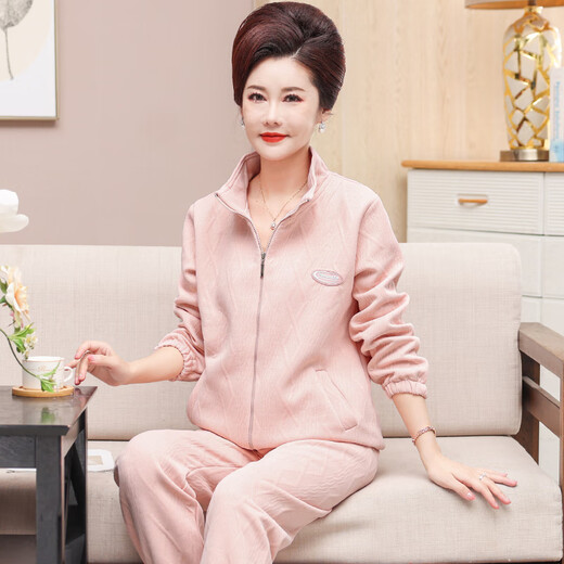 玫薇儿中年妈妈睡衣女秋冬纯棉长袖加厚空气棉中老年冬季保暖夹层家居服 12142 M【建议80-100斤】