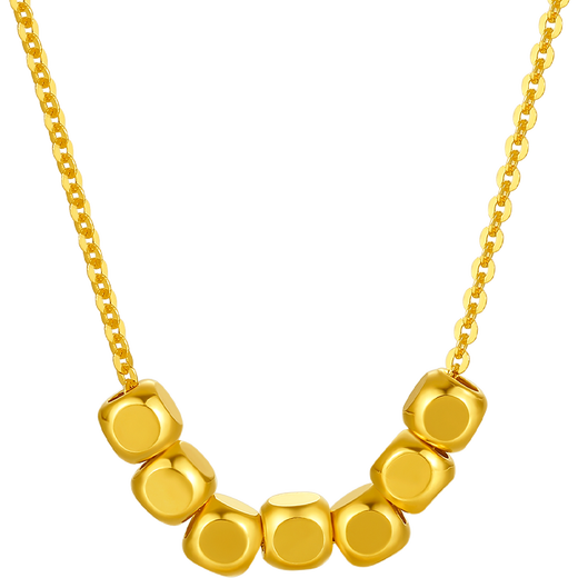 Saturday blessing 18K gold necklace for women, small sugar cube gold necklace, yellow 18K gold, about 40+5cm, birthday gift