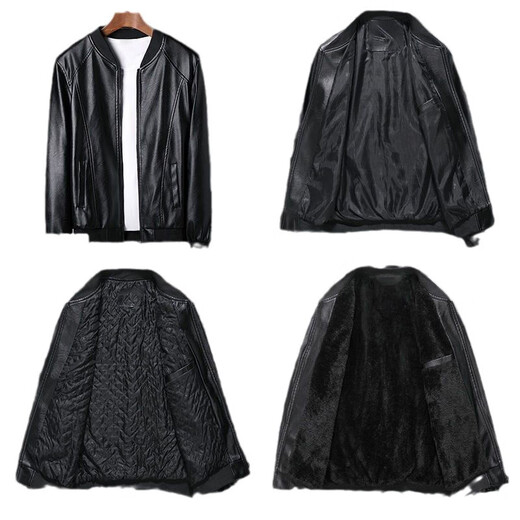 ACLOSMIL 2024 Spring and Winter Men's Baseball Collar Men's Leather Jacket Jacket PU Leather Plus Velvet Thickened Live Broadcast Black Baseball Collar Velvet XL54/170-175CM (130-145Jin Jin is equal to 0.5 kg)