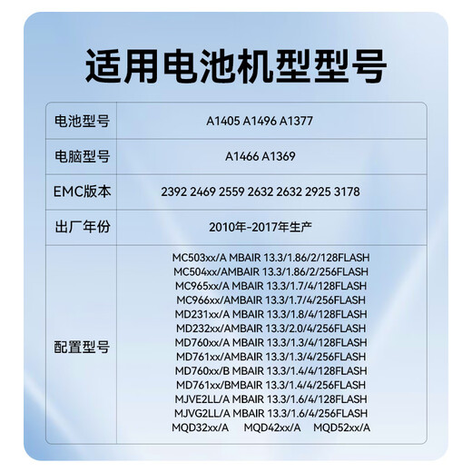 
Hulk (llano) suitable for Apple laptop battery MacBook Air A1369 A1405 A1466 MD231 MD232 MC965 MC966 computer battery
