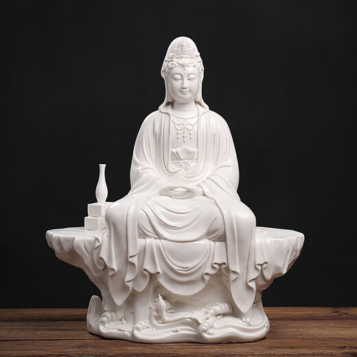 Oriental Clay <Sitting on the Rock Meditating on Guanyin> Living Room Ceramic Ornaments Dehua White Porcelain Sculpture Crafts D52-90B Sitting on the Rock Meditating on Guanyin Blue