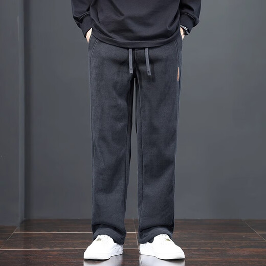 Woodpecker pants men's casual pants spring, autumn and winter new corduroy loose sportswear men's pants plus velvet wide-leg straight pants 509 blue gray plus velvet L /*110-125Jin Jin equals 0.5 kg