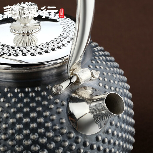 莉翠行银壶999纯银日式手工高档烧水壶茶壶实用煮水壶银茶具礼 霰打复古 约688克+【国检证书 礼盒】