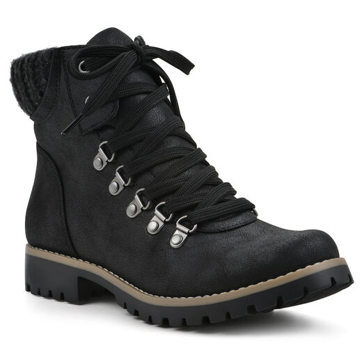 Cliffs by White Mountain Women's Fall Ankle Boots Comfortable Cushioning Round Toe Lace-up Casual Boots Outdoor Hiking Black/Fabric 8