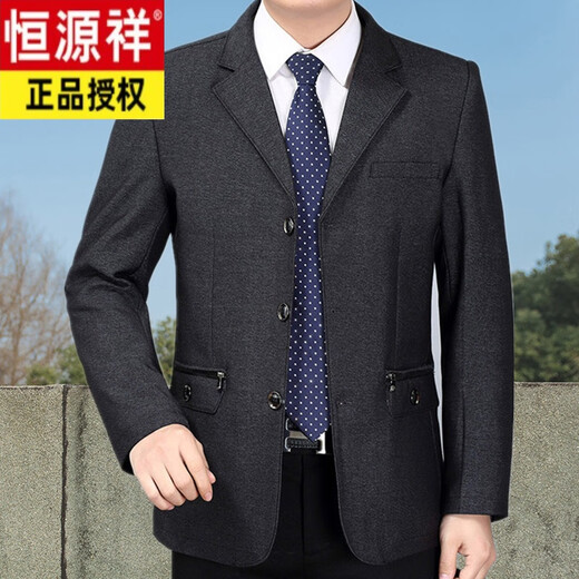 Hengyuanxiang middle-aged men's suit jacket middle-aged men's single-piece casual clothes dad casual top three-button no-iron suit navy blue M 170 recommended 95-115 Jin Jin equals 0.5 kg