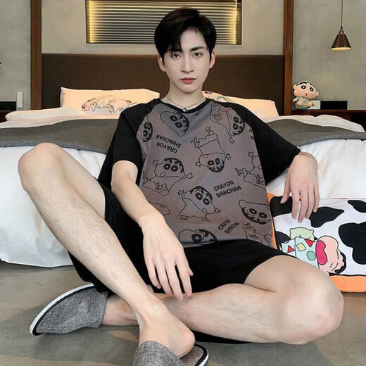 北极绒（Bejirog）夏天男士睡衣短袖短裤薄款青少年学生可外穿大码家居服夏款男套装 6623可爱狗 L 男【115-130斤】