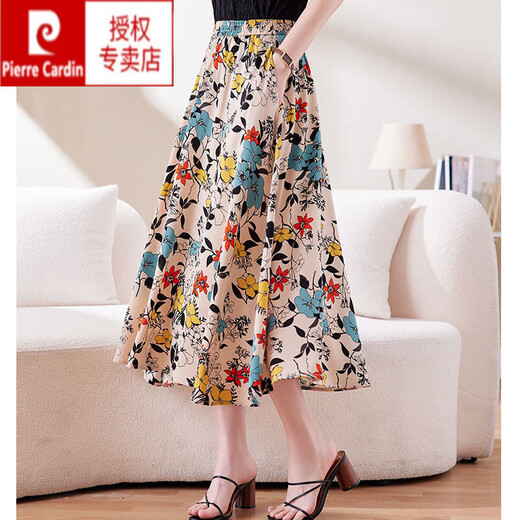 皮尔卡丹（pierre cardin）品牌印花雪纺半身裙女夏季2024年新款时尚中年妈洋气长裙小碎花 9909米白 M 80-110