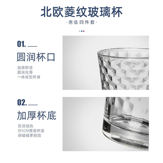 WMF Futenbao glass, diamond pattern glass water cup, household drinking cup set, diamond pattern latte cup four-piece set, diamond pattern glass cup four-piece set