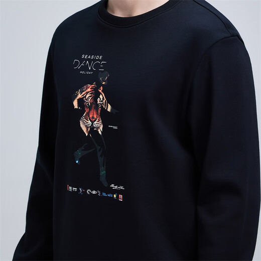 Dances with Wolves Velvet Sweatshirt Men's Autumn and Winter National Fashion Pattern Versatile Thick Sweatshirt Men's Top Black Velvet XL