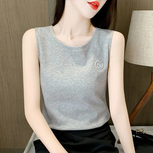 宠琳棉吊带背心女2025春季新款韩版修身显瘦百搭无袖打底外穿圆领上衣 灰色+白色【两件装】 XL 建议110-125斤