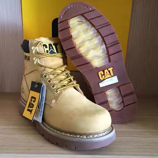 卡特 CAT男鞋水晶底户外机车百搭工装鞋高帮厚底头层牛皮大黄靴 627金黄水晶底金黄 比运动鞋大 39