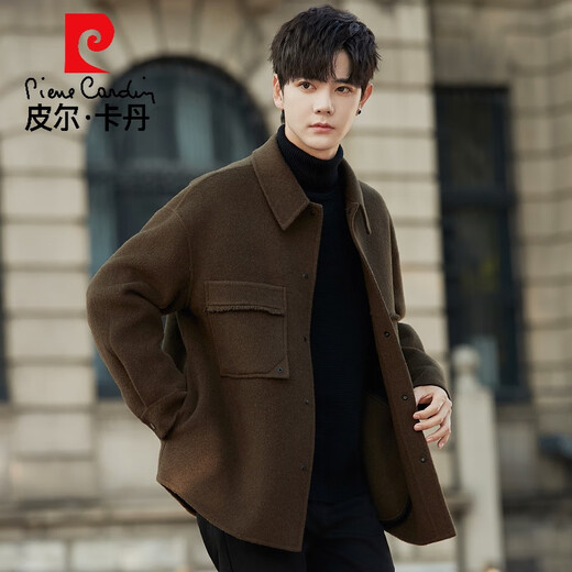 Pierre Cardin high-end double-sided wool jacket men's coat autumn and winter thickened high-end short woolen woolen coat pickle green M (under 130)