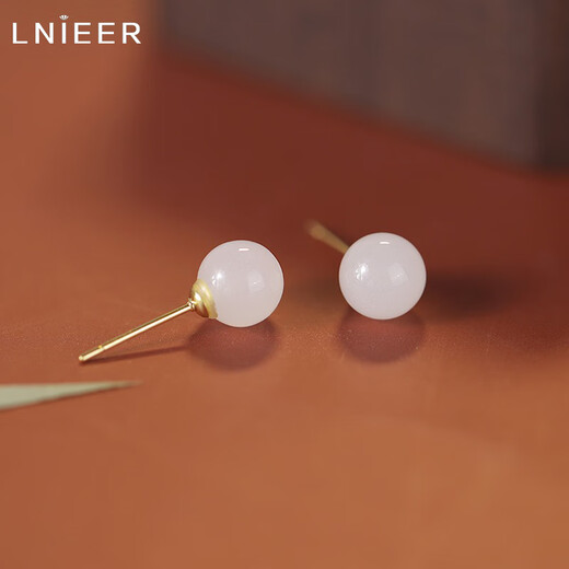 LnieerS925 Silver Hetian Jade Earrings for Ear Hole Earrings Women's High-end 2025 New Trendy Sleeping Needless to Pick Small Hetian White Jade Silver Earrings