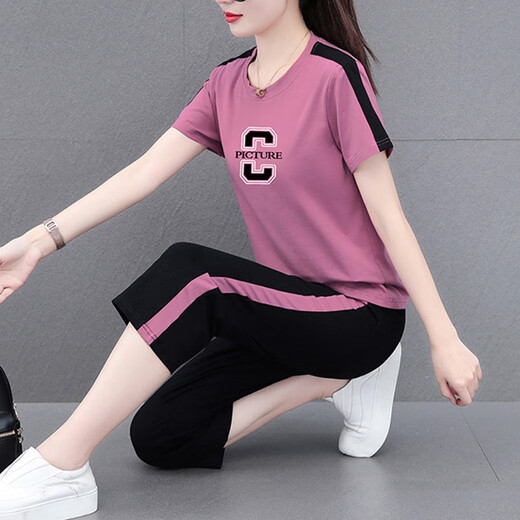 NY-EMMA-Sportanzug für Kurzärärmel-Sommer-Dünn-High-End-modische altersreduzierende Cotton-Freizeit- und modische Laufanzug zweiteiler Set 687 Royal Blue (Crop Hosen Set) M (Empfohlen 80-95 Jin [Jin gleich 0,5 kg]))