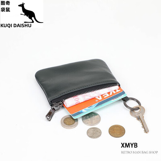 Cool Känguru Xmyb Schaffell Reißverschluss Wechseln Sie Schlüsselbeutel Echtes Leder -Herren Kurzer Brieftasche Mini Münzhandlung Frauen dunkelgrün klein