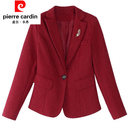 Pierre Cardin Early Autumn Lace Small Blazer Women's 2022 Spring and Autumn New Slim Fit Small Long Sleeve Casual Versatile Burgundy XL