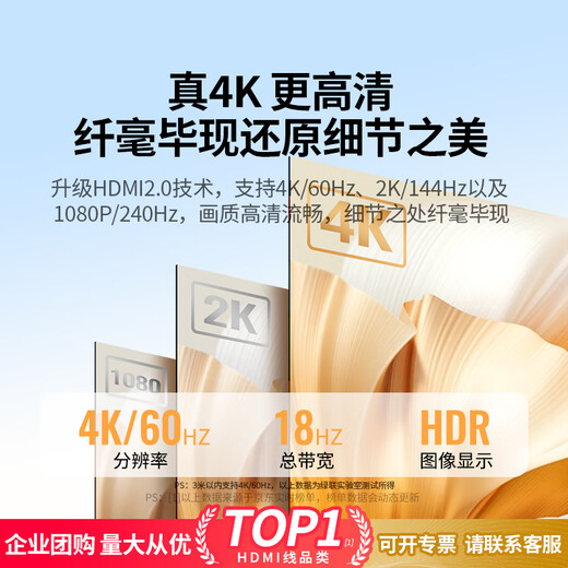 绿联 HDMI线2.0版 4k数字高清线工程级 3D视频线支持笔记本电脑电视机顶盒显示器投影仪连接线 4K经典款【家装/办公】 1米