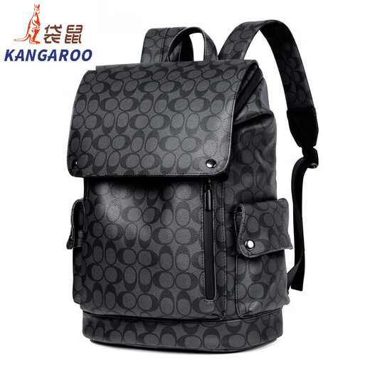 袋鼠（KANGAROO）2024新款双肩包男商务休闲大容量电脑包多功能潮牌背包旅行包书包 6630格纹款