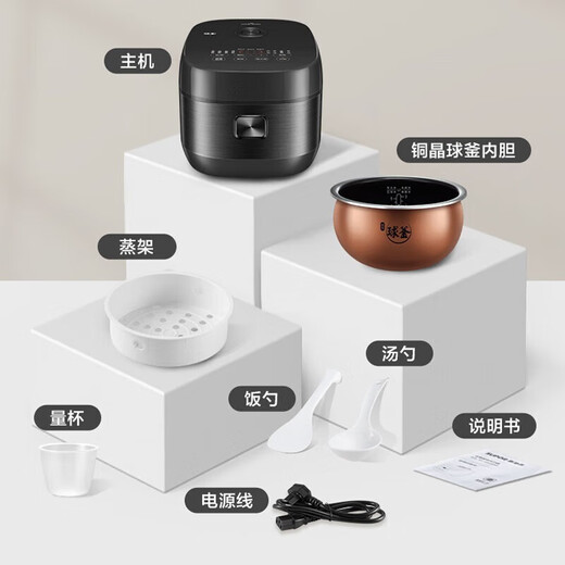 SUNPUNR电饭煲电饭锅小型2-3人家用电饭煲0涂层一级能效智能电饭煲4-5人球釜不沾内胆煮饭柴火灶蒸米 5L 耀夜黑【经典款4-6人】陶瓷釉不沾内胆