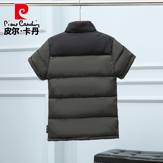 Pierre Cardin half-sleeved down cotton vest for middle-aged and elderly men stand-up collar waistcoat plus fat plus size vest short-sleeved cotton jacket for outer wear YH908 black 4XL recommended 145-165Jin Jin equals 0.5 kg