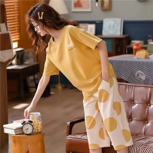 Mobeihai pajamas for women in summer 2025 new short-sleeved cropped pants set Korean cartoon students can wear home clothes outside. Short-sleeved cropped pants 679 M Recommended 80-90 Jin [Jin equals 0.5 kg]