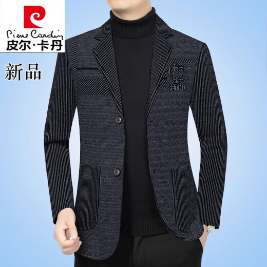皮尔卡丹高端加绒加厚羊毛呢西装外套男秋冬季2024新款中年休闲西服男装 蓝灰色F911 XL 180尺码【135-150斤】