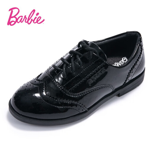 Barbie BARBIE children's shoes black leather shoes girls British style black leather shoes spring and autumn children's princess shoes college style 3137 black 33 size