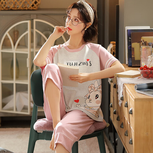 Mobeihai pajamas for women in summer 2025 new short-sleeved cropped pants set Korean cartoon students can wear home clothes outside. Short-sleeved cropped pants 679 M Recommended 80-90 Jin [Jin equals 0.5 kg]