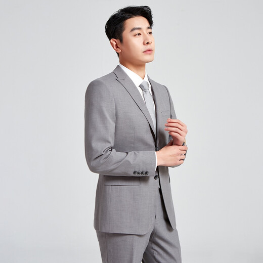SHESHU suit suit men's slim business formal suit professional solid color suit lapel SSTX123138RQ HU2 light gray L 175/92A