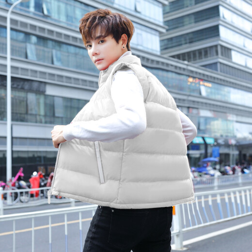 Xiao Xiao Cloth Vest Men's 2020 Autumn and Winter New Korean Style Trendy Slim Vest Men's Handsome Youth Vest Warm Jacket Blue XL
