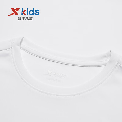 XTEP (XTEP) children's clothing for boys and girls solid color round neck reflective strip short-sleeved sweater pearl white 160
