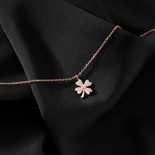 Fakou color gold necklace women's silver four-leaf clover pendant clavicle chain neck necklace birthday gift for girlfriend and wife rose gold