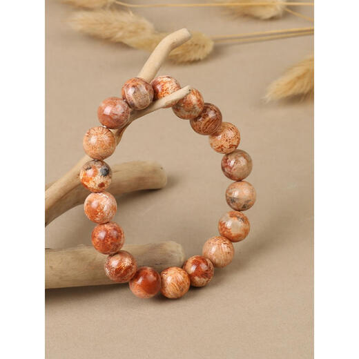 Ancient natural raw stone coral jade bracelet for men and women jelly ice chrysanthemum stone lemon pattern Buddhist beads rosary crystal bracelet beads 10mm