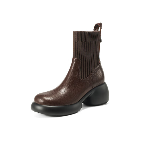 Asacho sheepskin thick-soled short boots for women in autumn and winter commuting wool socks boots small heightened Martin boots women's sleeve boots brown 37