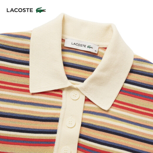 LACOSTE法国鳄鱼女装24年夏季新款短袖撞色条纹时尚针织POLO衫|AF7027 IRM/红色条纹拼色 34 /155