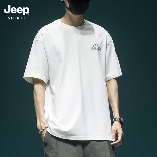 Jeep Spirit Jeep Jeep Tres pesado Camiseta de manga corta Camiseta de medio manga suelta a media manga nueva Top Top Top T1518 White M