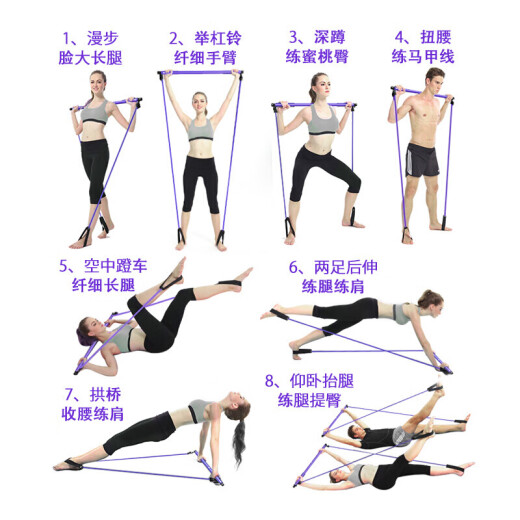 Li Ning (LI-NING) Yoga Pilates Bar Multifunctional Men's and Women's Home Fitness Bar Detachable Tensioner Elastic Belt Elastic Rope Fitness Pilates Equipment LJSP447 Purple