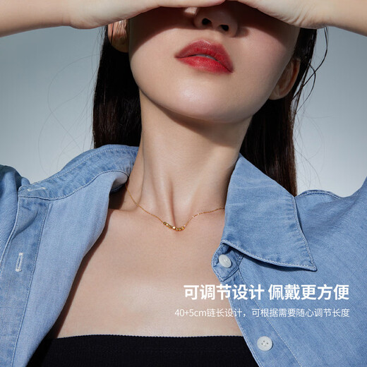 Saturday blessing 18K gold necklace for women, small sugar cube gold necklace, yellow 18K gold, about 40+5cm, birthday gift