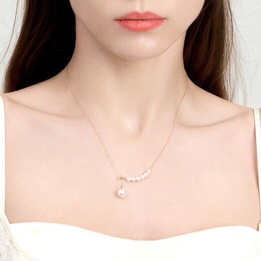 Muqin Seawater Akoya Pearl Smile Necklace 18K Gold Pendant Clavicle Chain Necklace Fashionable and Versatile Gift for Girlfriend 18K Rose Gold 4.5-5mm+7-7.5mm