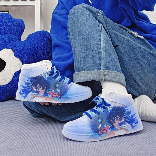 Joint Demon Slayer: Blade Anime Peripheral Herrenschuhe 2024 Frühlings- und Herbst -Iinosuke -Paar Sportschuhe Huili Ganyu Low Top Board Schuhe (Pink Blue) Z2694D 37