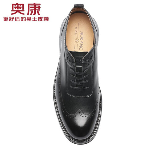 奥康（Aokang）官方男鞋 新款低帮休闲皮鞋男士百搭系带鞋商场同款 1221514099黑色 38