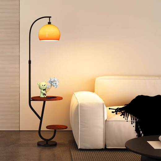 Zhong Shuai's antique style floor lamp living room sofa next to the shelf ornaments American retro bedroom bedside table integrated gold-wood color desktop-three-color light changing