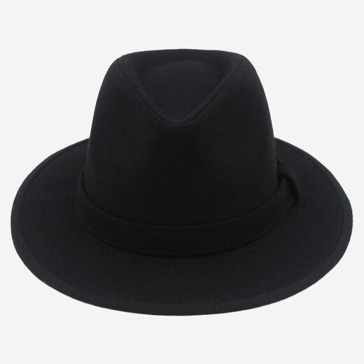 SOMUBAY middle-aged and elderly men's big-brim gentleman's hat, retro Shanghai beach autumn and winter hat British woolen thickened jazz hat LRM-144 straight edge big-brimmed autumn and winter woolen-black standard size M (57-58cm) with adjustment rope inside
