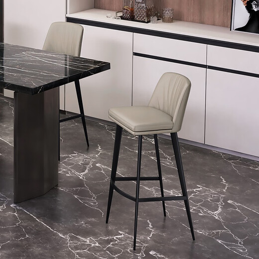Hedon [Italian top layer cowhide] genuine leather bar chair bar stool light luxury household soft backrest bar stool high chair 7170 [Italian top layer cowhide] Warm gray/sitting height 62