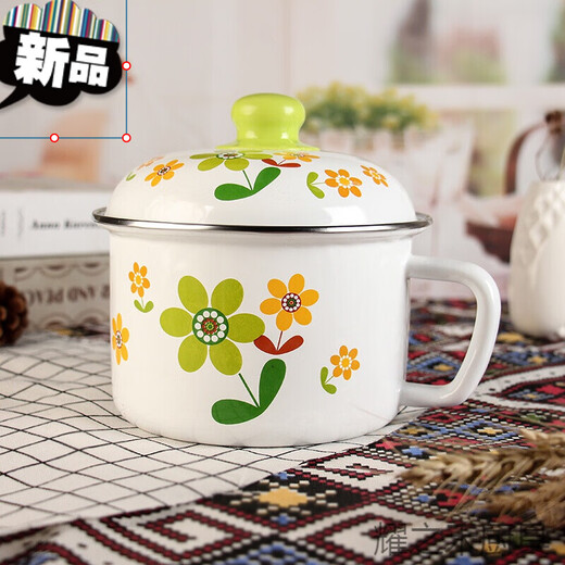 Pick up cat capacity Tang porcelain lunch box bowl milk cup thickened cup rice bowl enamel eating student with instant noodle bowl Malatang pattern 16CM enamel cup 2 lids